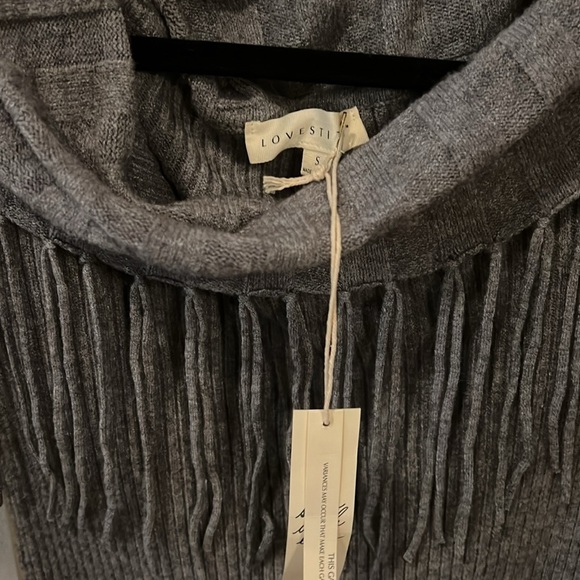 Gray Women’s off the shoulder fringe sweater - Picture 3 of 3